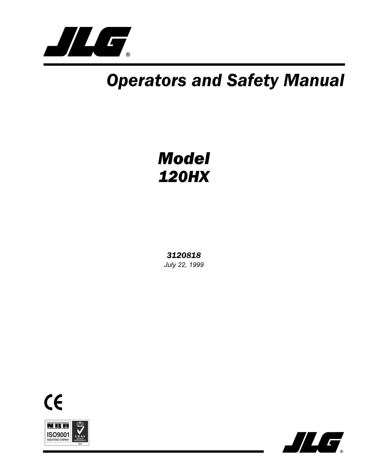 JLG 120HX Boom Lift Maintenance Operation Operators Manual 3120818