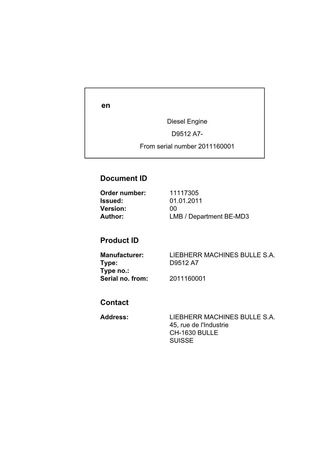 Liebherr D9512 A7 engine Operators manual