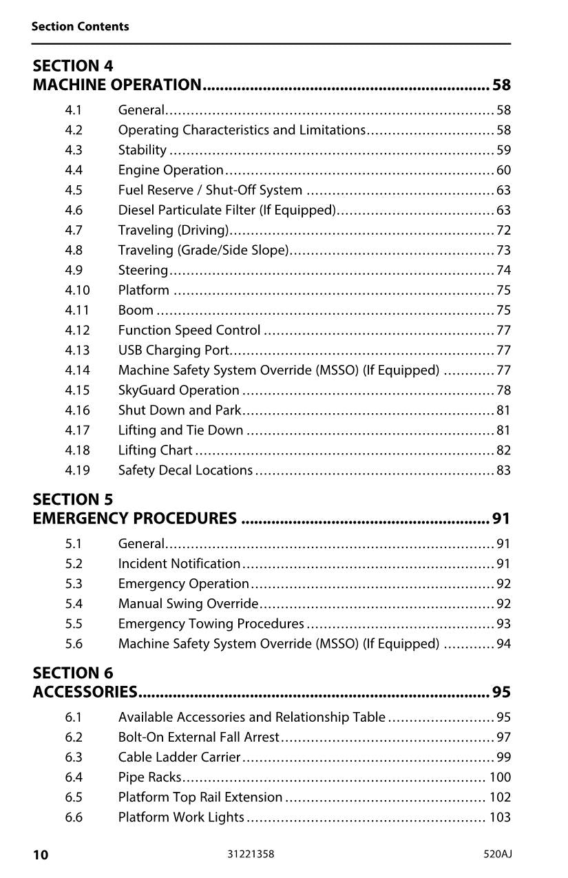 JLG 520AJ Boom Lift Maintenance Operation Operators Manual 31221358