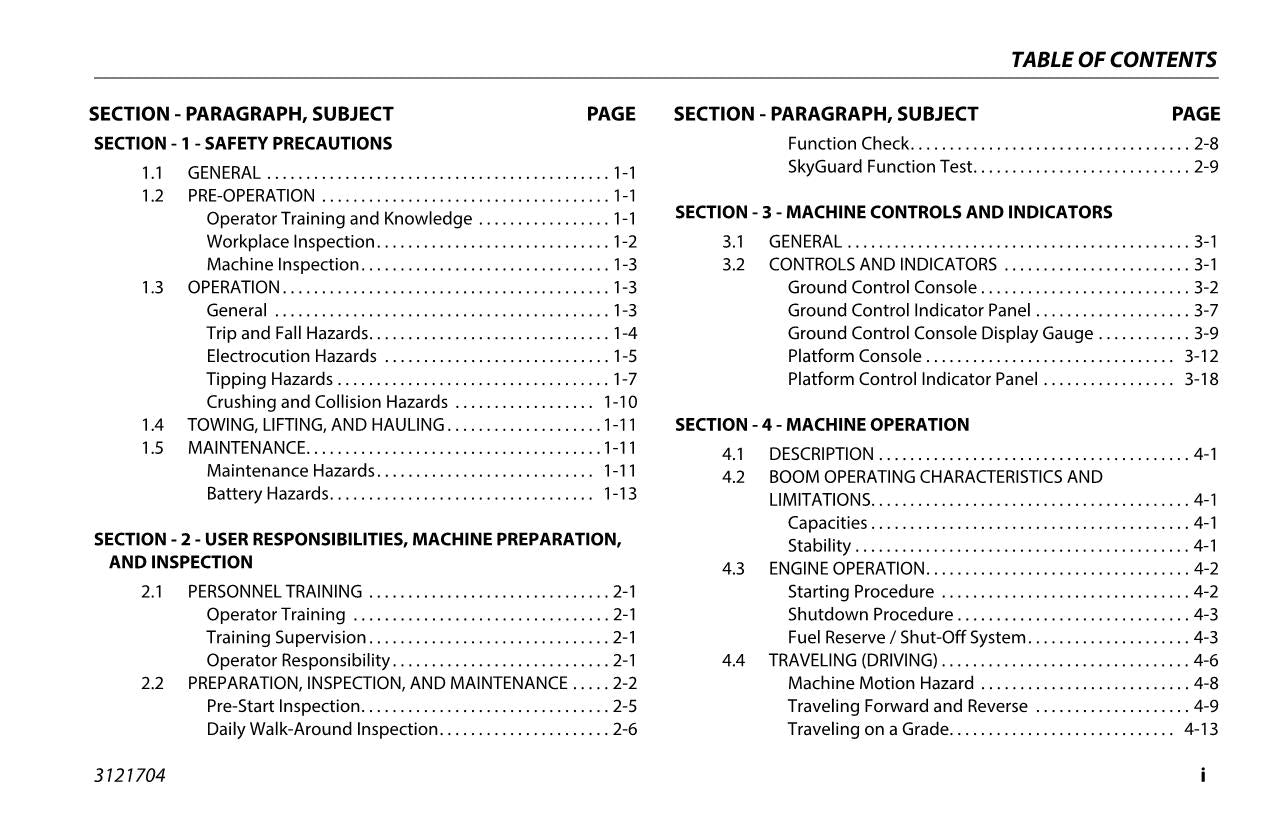 JLG 400SC 460SJC Boom Lift Maintenance Operation Operators Manual 3121704