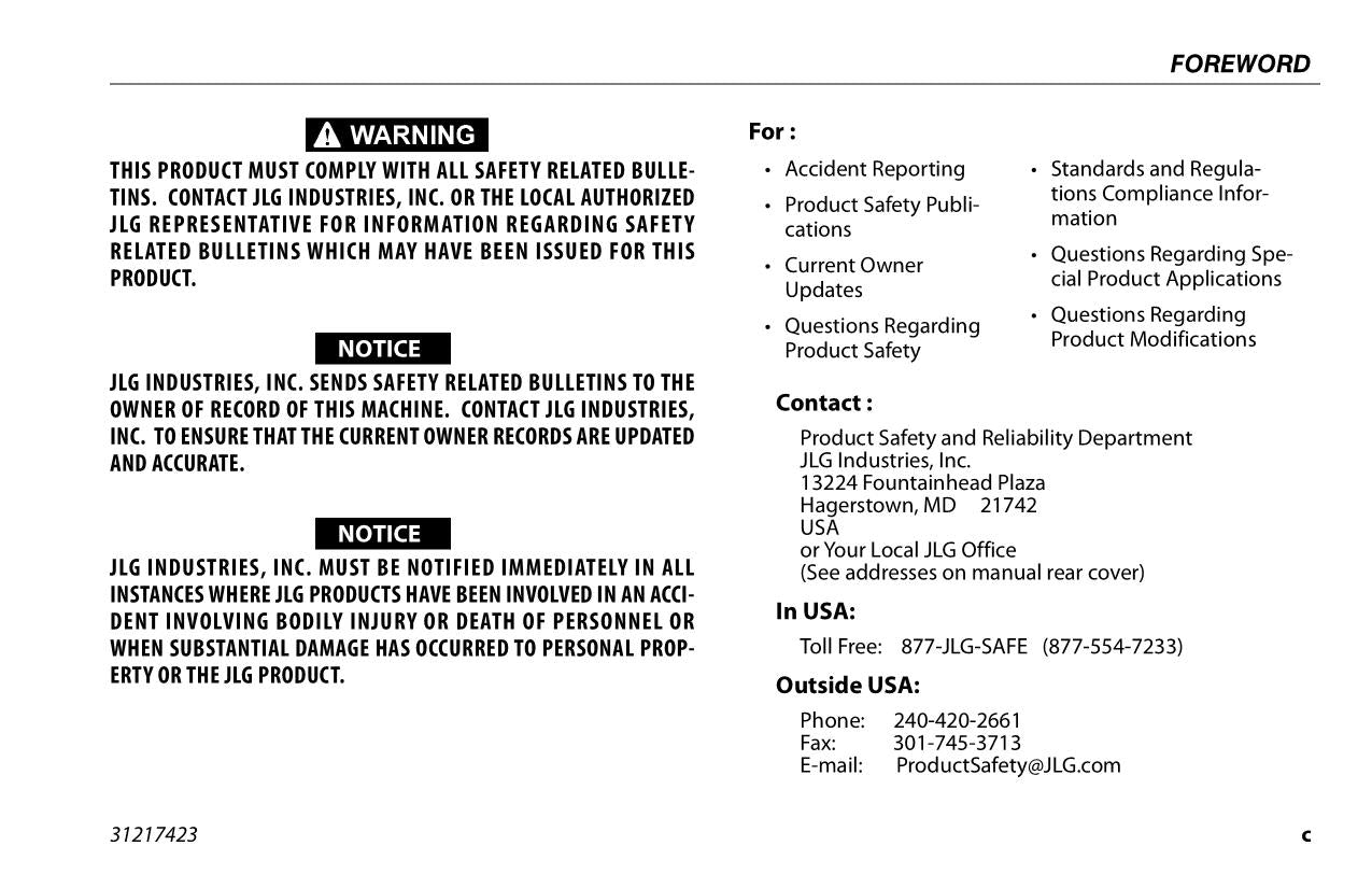 JLG 25AM 30AM 38AM Vertical Mast Maintenance Operation Operators Manual 31217423