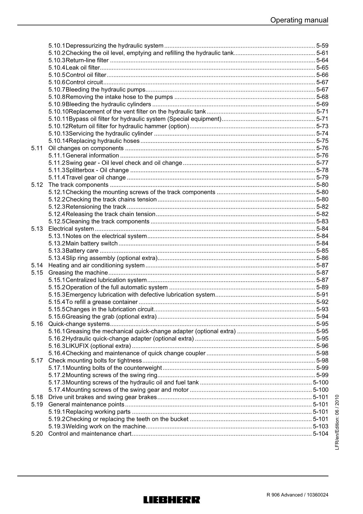 Liebherr R906 Advanced Excavator Operators manual serial 27820