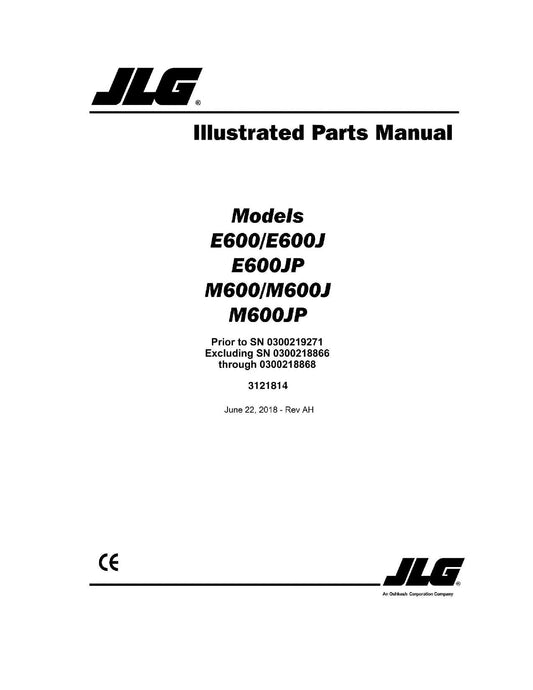 JLG E600 E600J E600JP M600 M600J M600JP Boom Lift Parts Catalog Manual