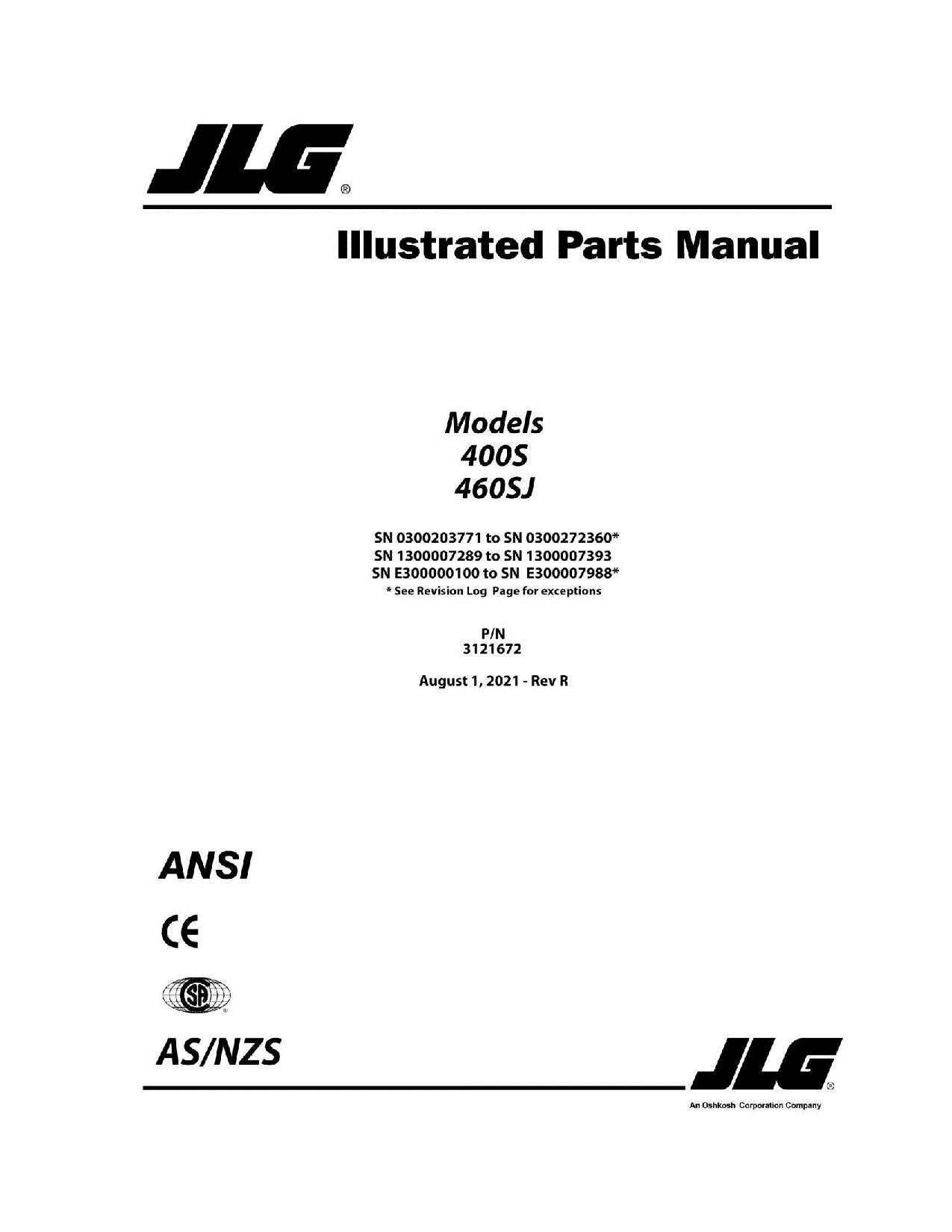 JLG 400S 460SJ Boom Lift Parts Catalog Manual 3121672