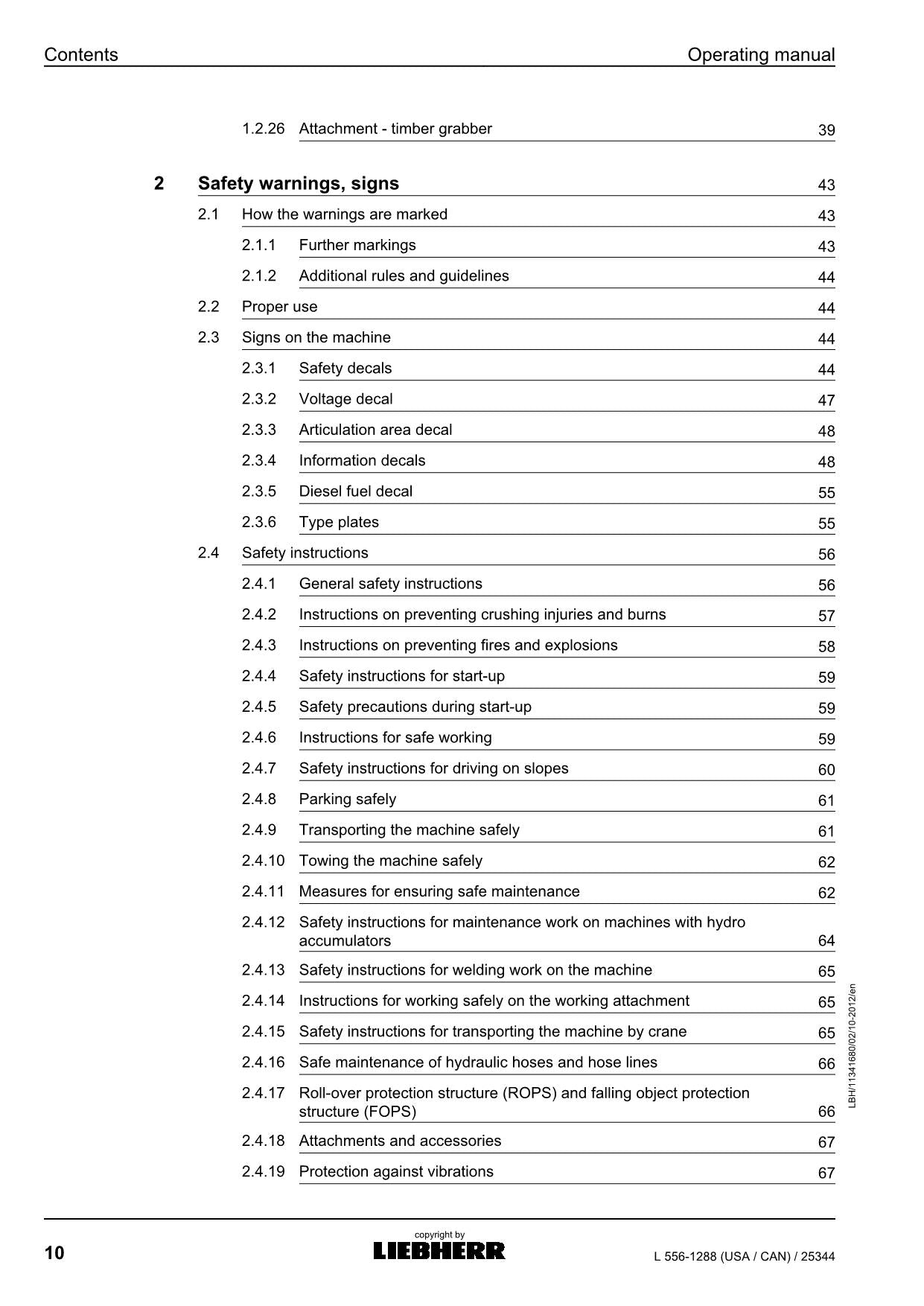 Liebherr L556-1288 (USA CAN) Wheel Loader Operators manual