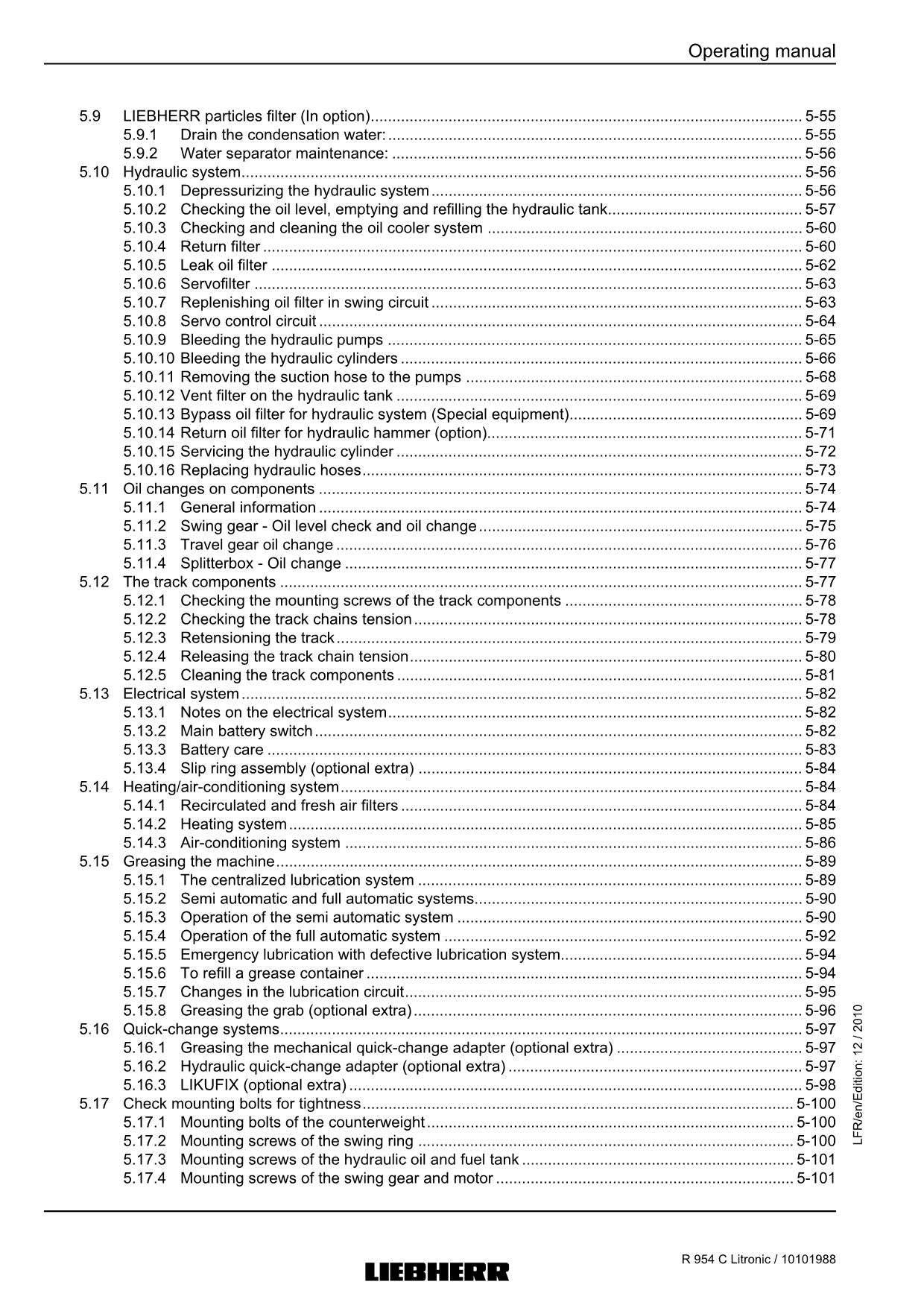 Liebherr R954 C Litronic Excavator Operators manual serial 27700