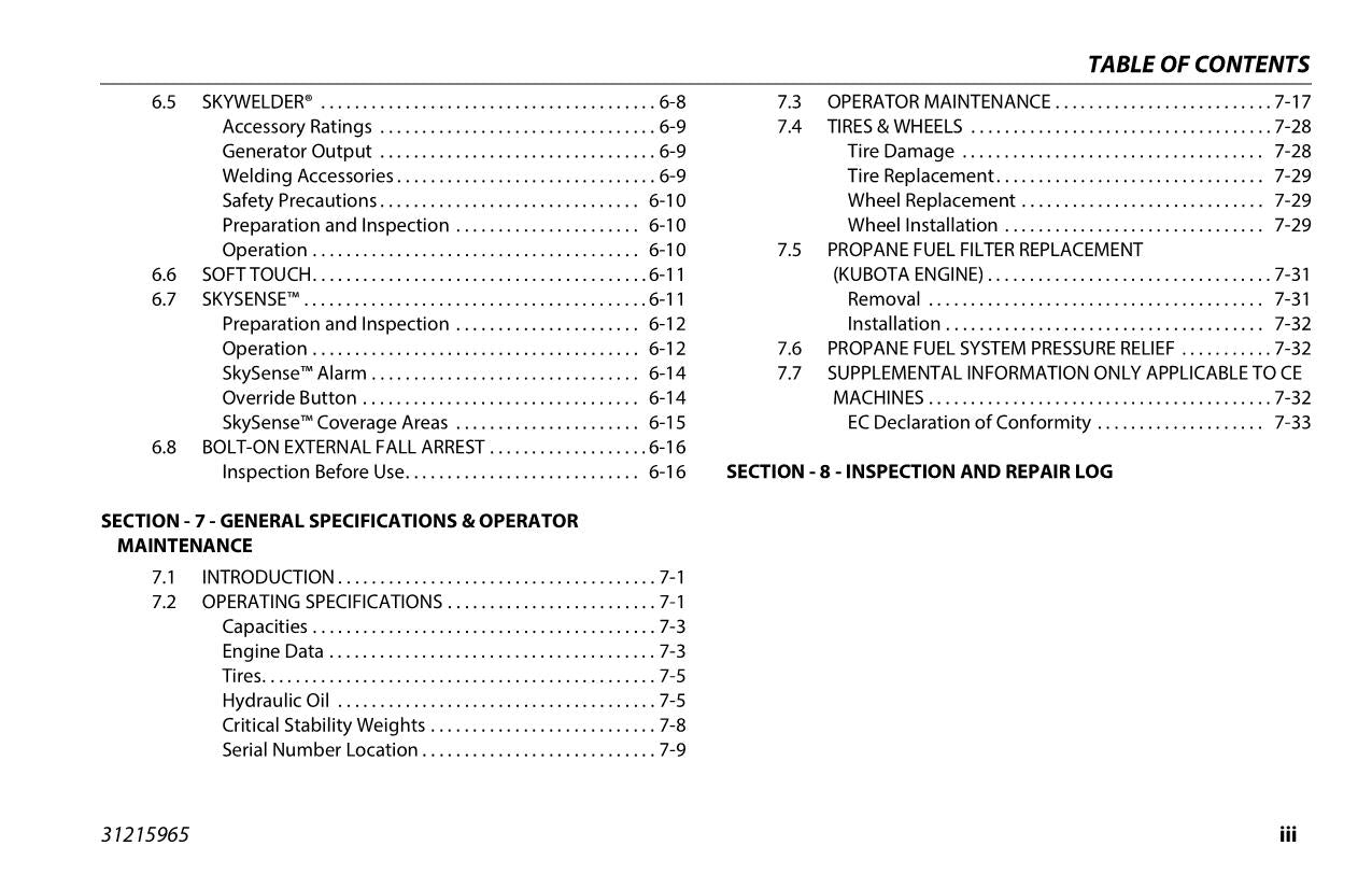 JLG 400S 460SJ Boom Lift Maintenance Operation Operators Manual 31215965