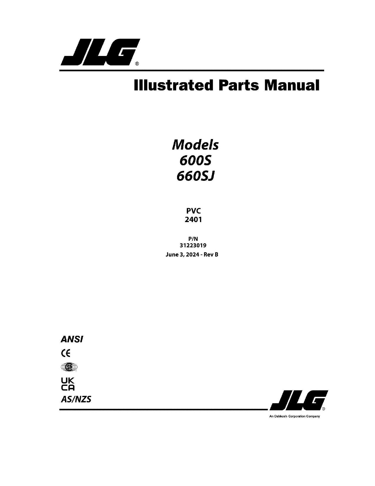 JLG 600S 660SJ Boom Lift Parts Catalog Manual 31223019