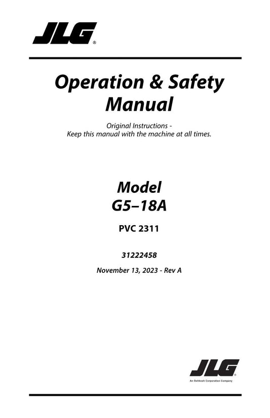 JLG G5-18A Telehandler Maintenance Operation Operators Manual 31222458