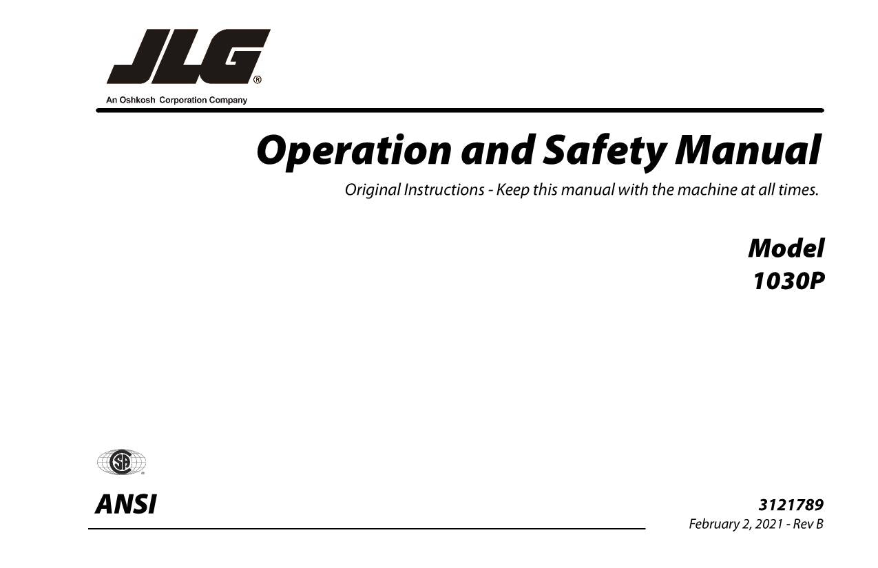 JLG 1030P Vertical Mast Maintenance Operation Operators Manual