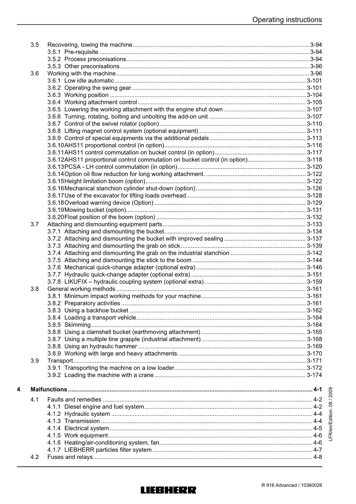 Liebherr R916 Advanced Excavator Operators manual serial 17834