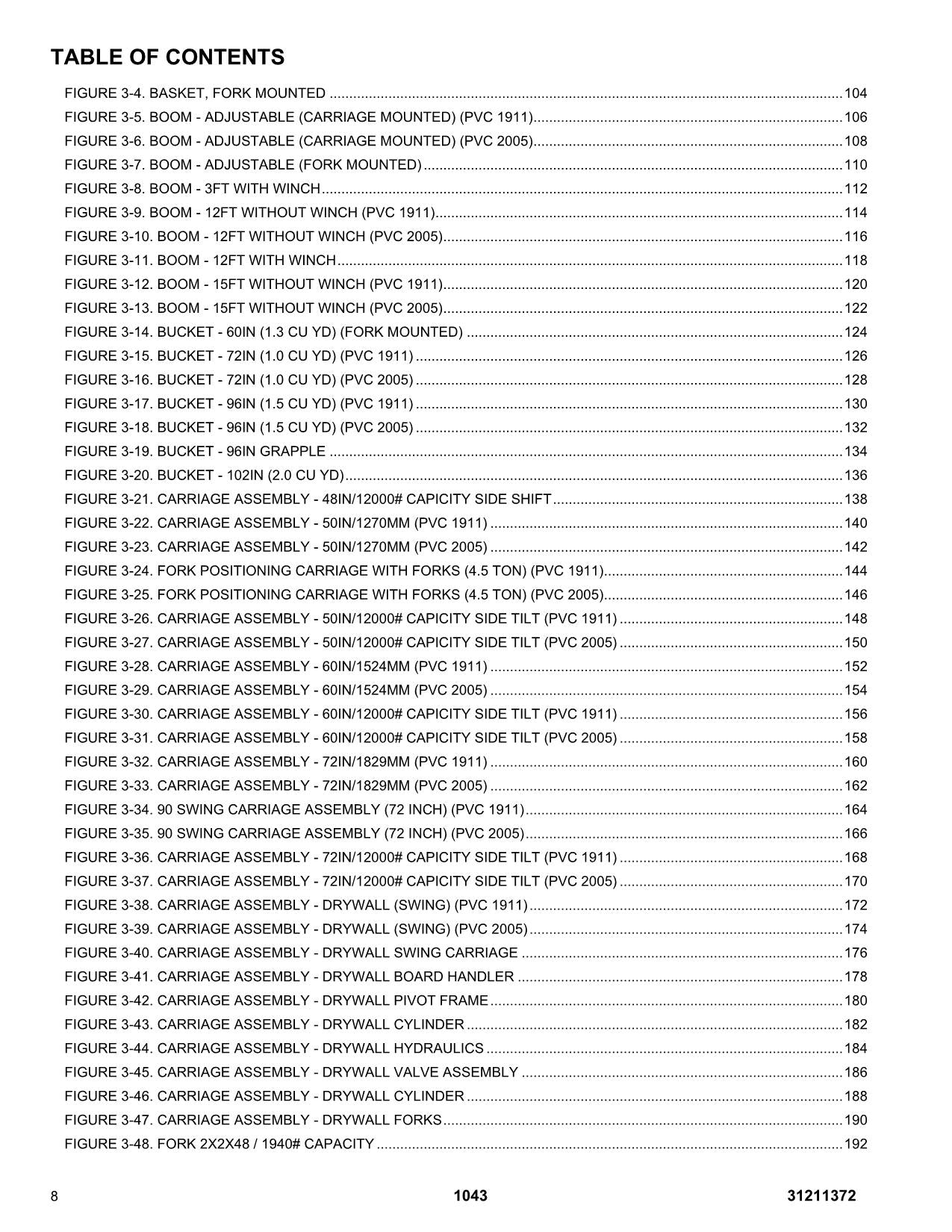 JLG 1043 Telehandler Parts Catalog Manual 31211372