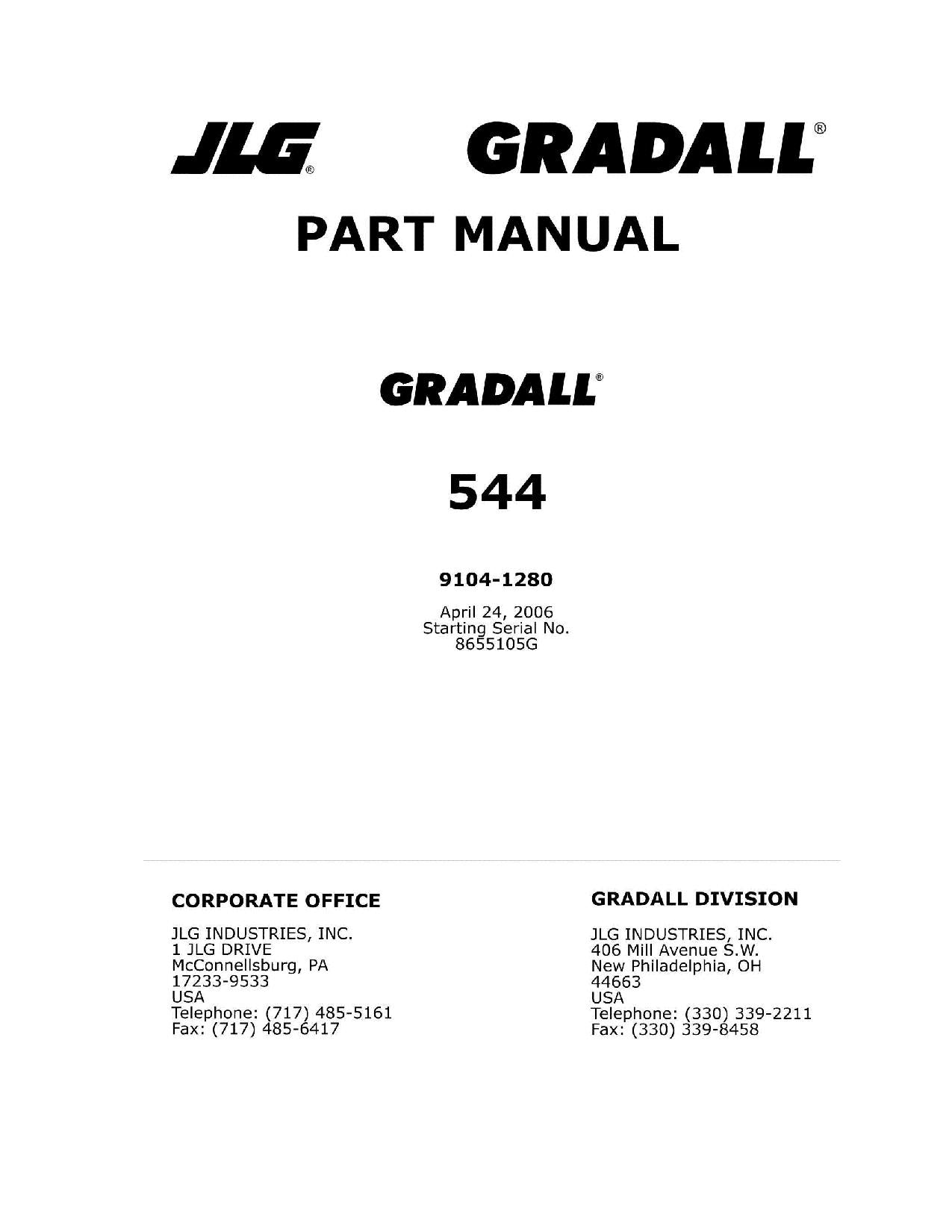 GRADALL JLG 544 Telehandler Parts Catalog Manual