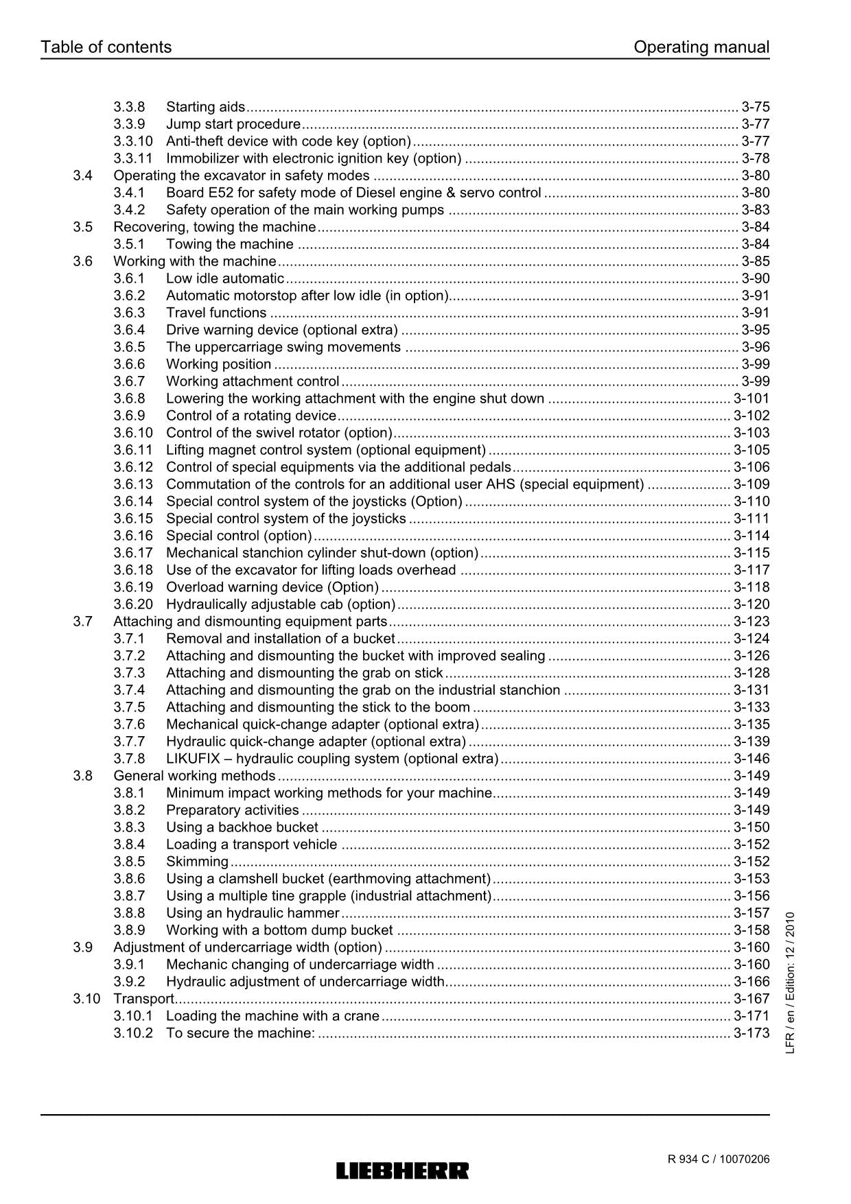 Liebherr R934 C Excavator Operators manual serial 26400