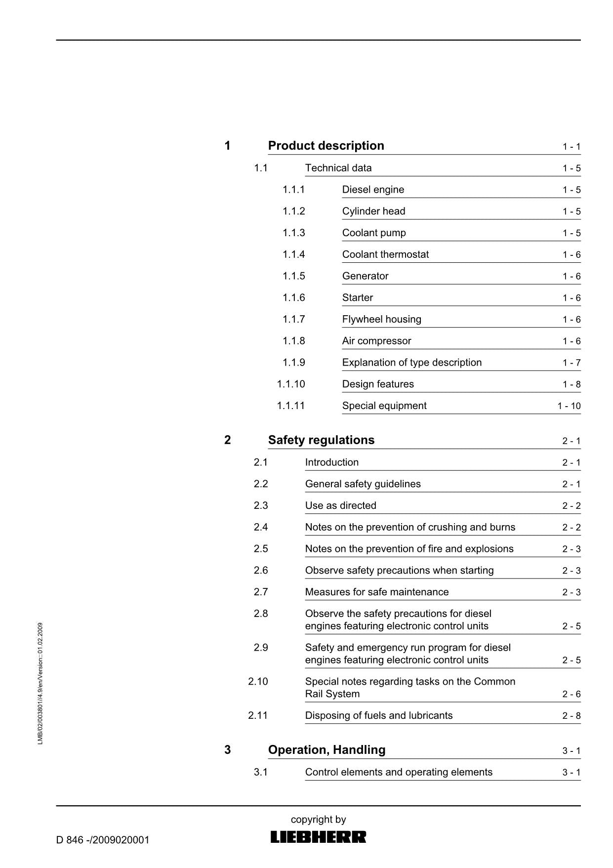 Liebherr D846 engine Operators manual