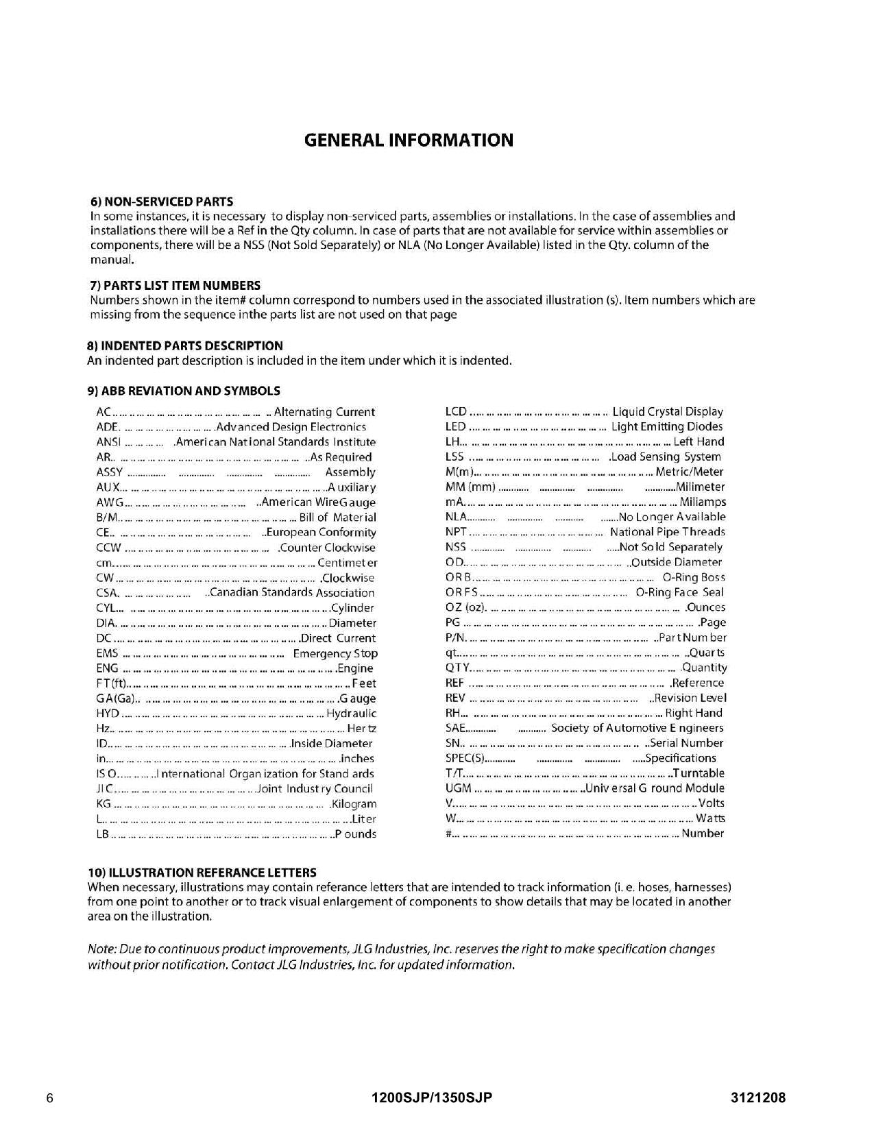 JLG 1200SJP 1350SJP Boom Lift Parts Catalog Manual Prior to 0300201016