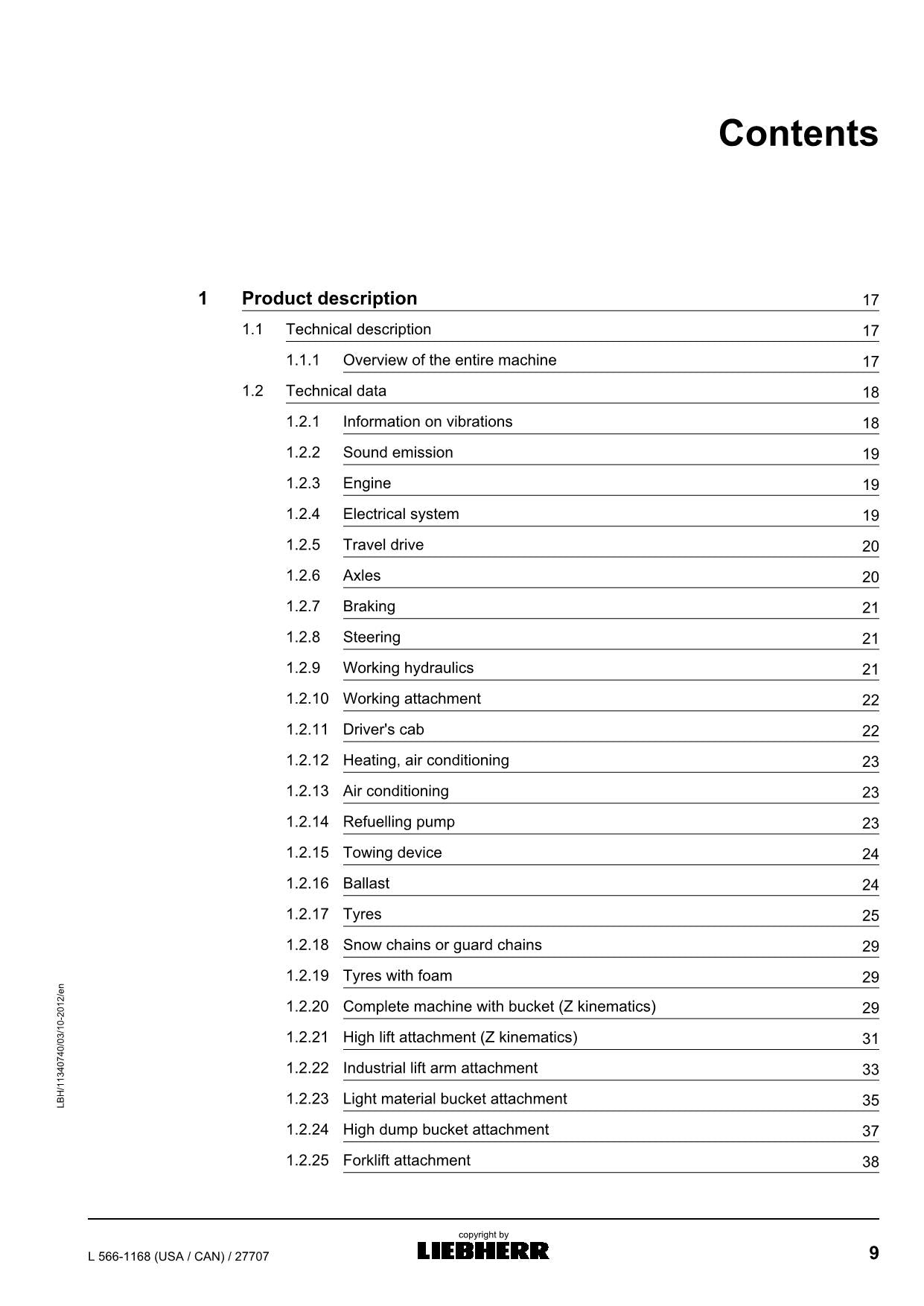 Liebherr L566-1168 (USA CAN) Wheel Loader Operators manual