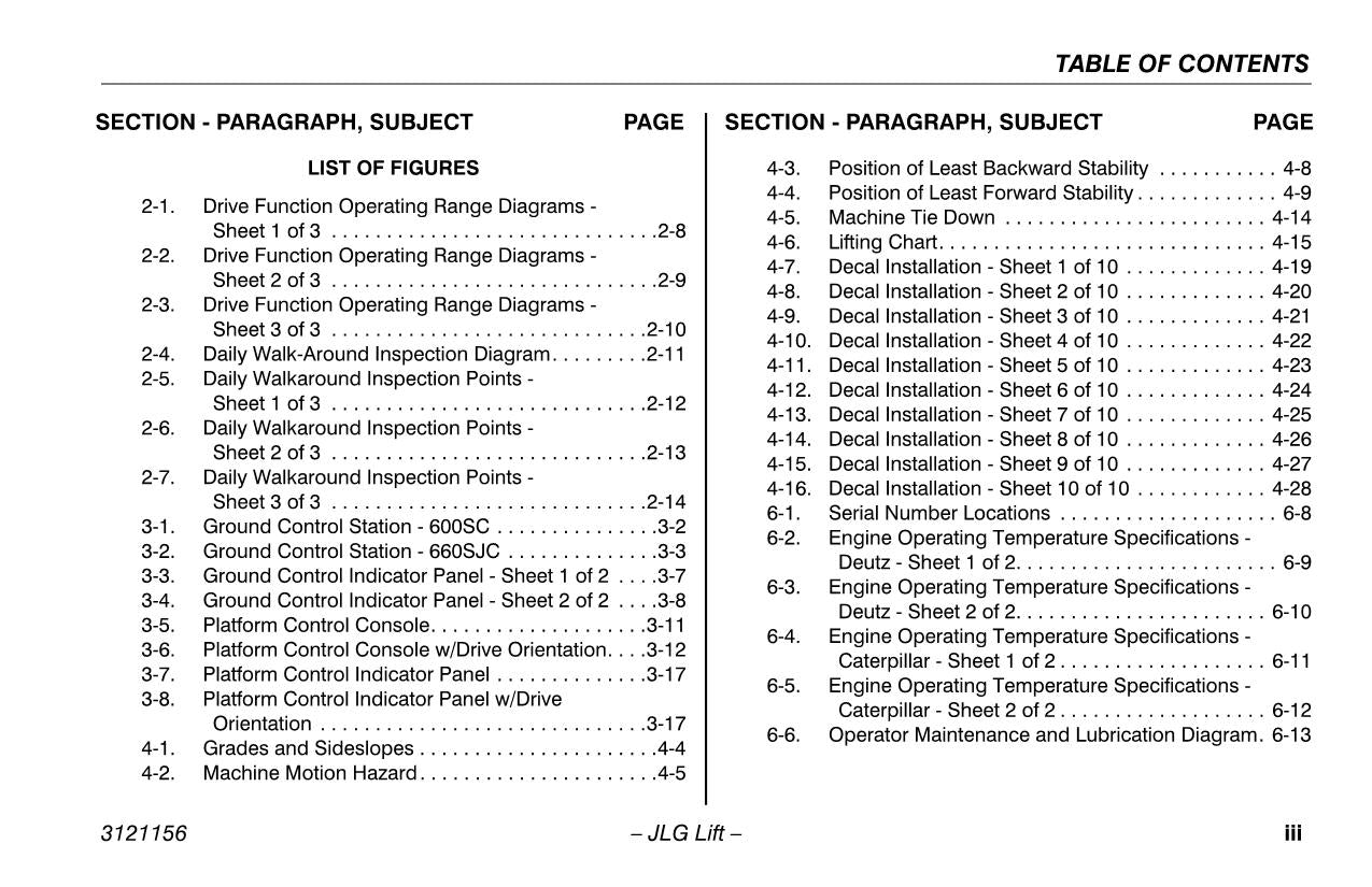 JLG 600SC 660SJC Boom Lift Maintenance Operation Operators Manual 3121156