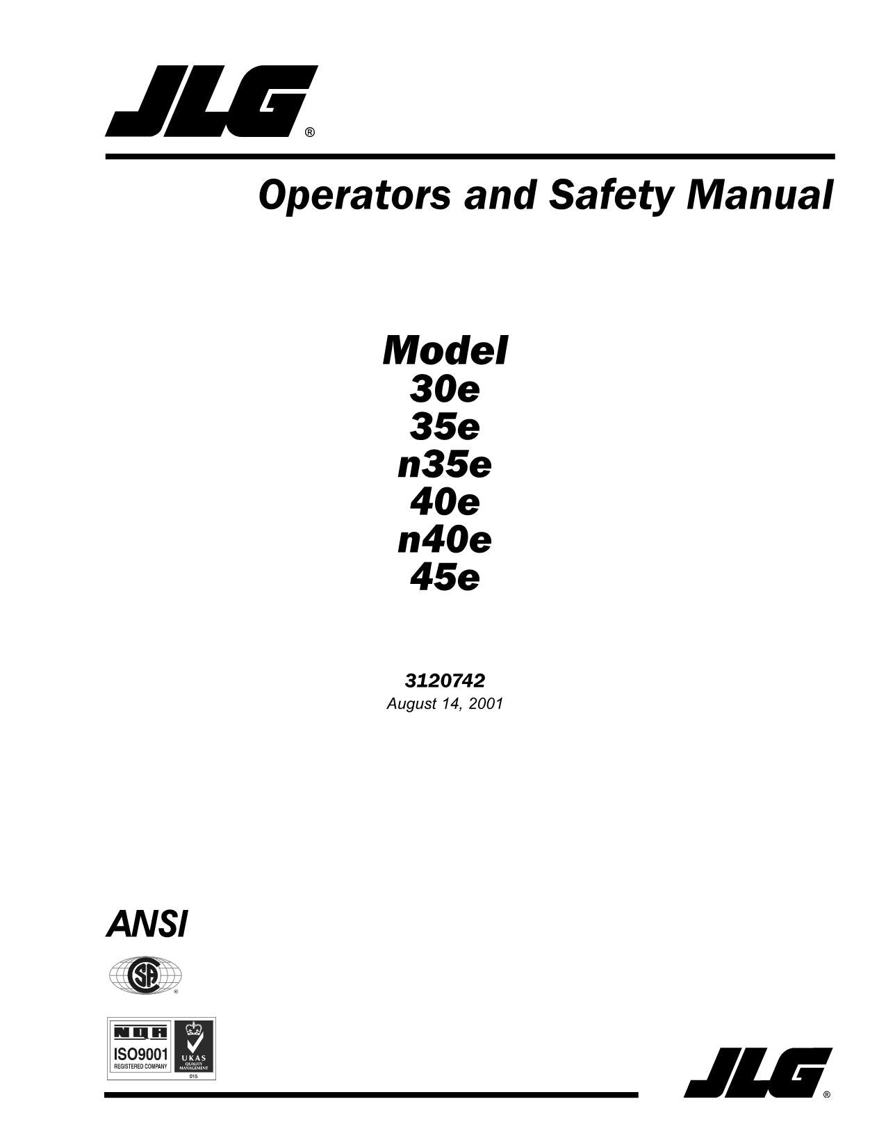 JLG 30e 35e 40e 45e n35e n40e Boom Lift Maintenance Operators Manual 3120742