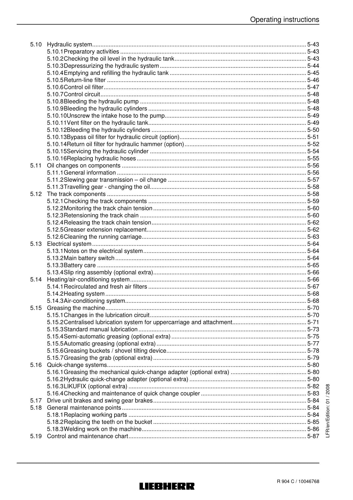 Liebherr R904 C Excavator Material handler Operators manual