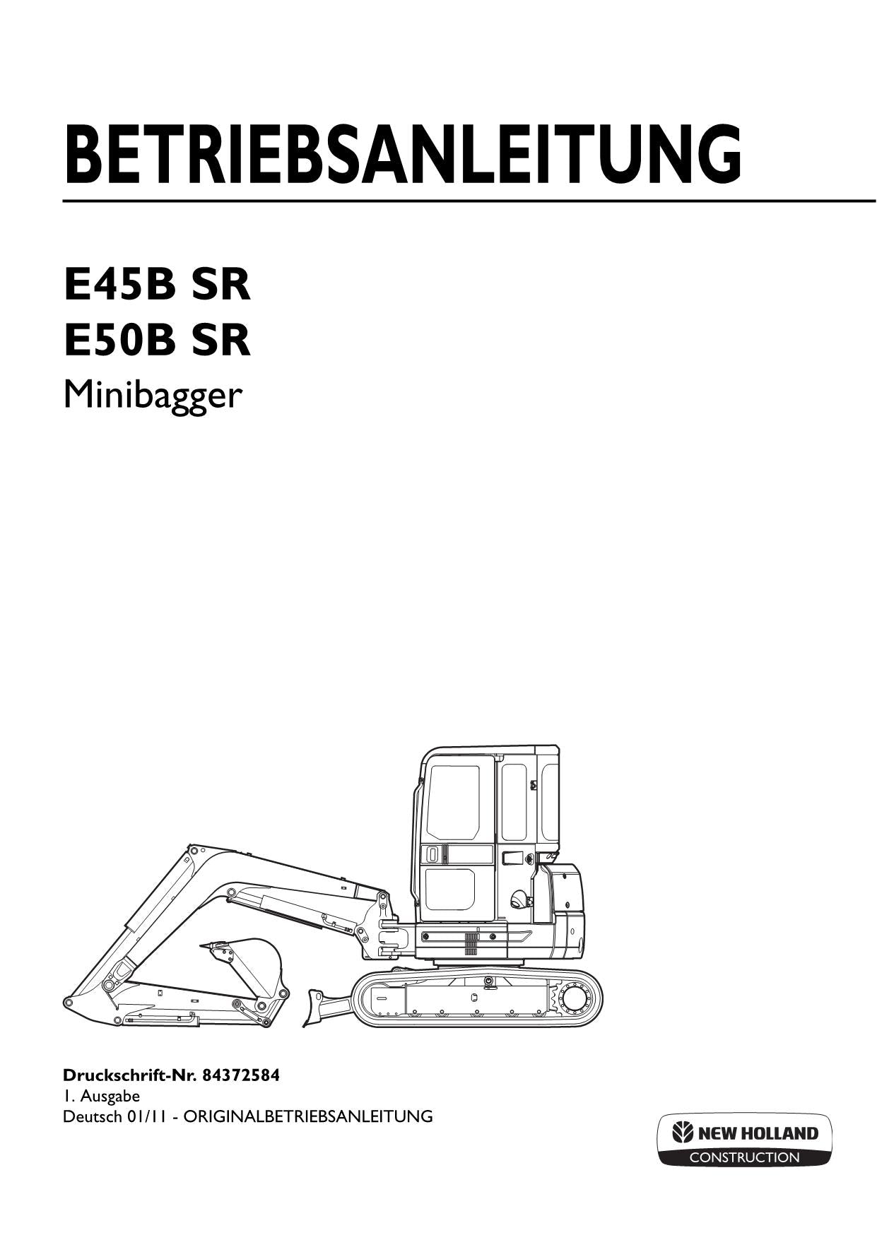 New Holland E45B SR E50B SR Bagger Betriebsanleitung