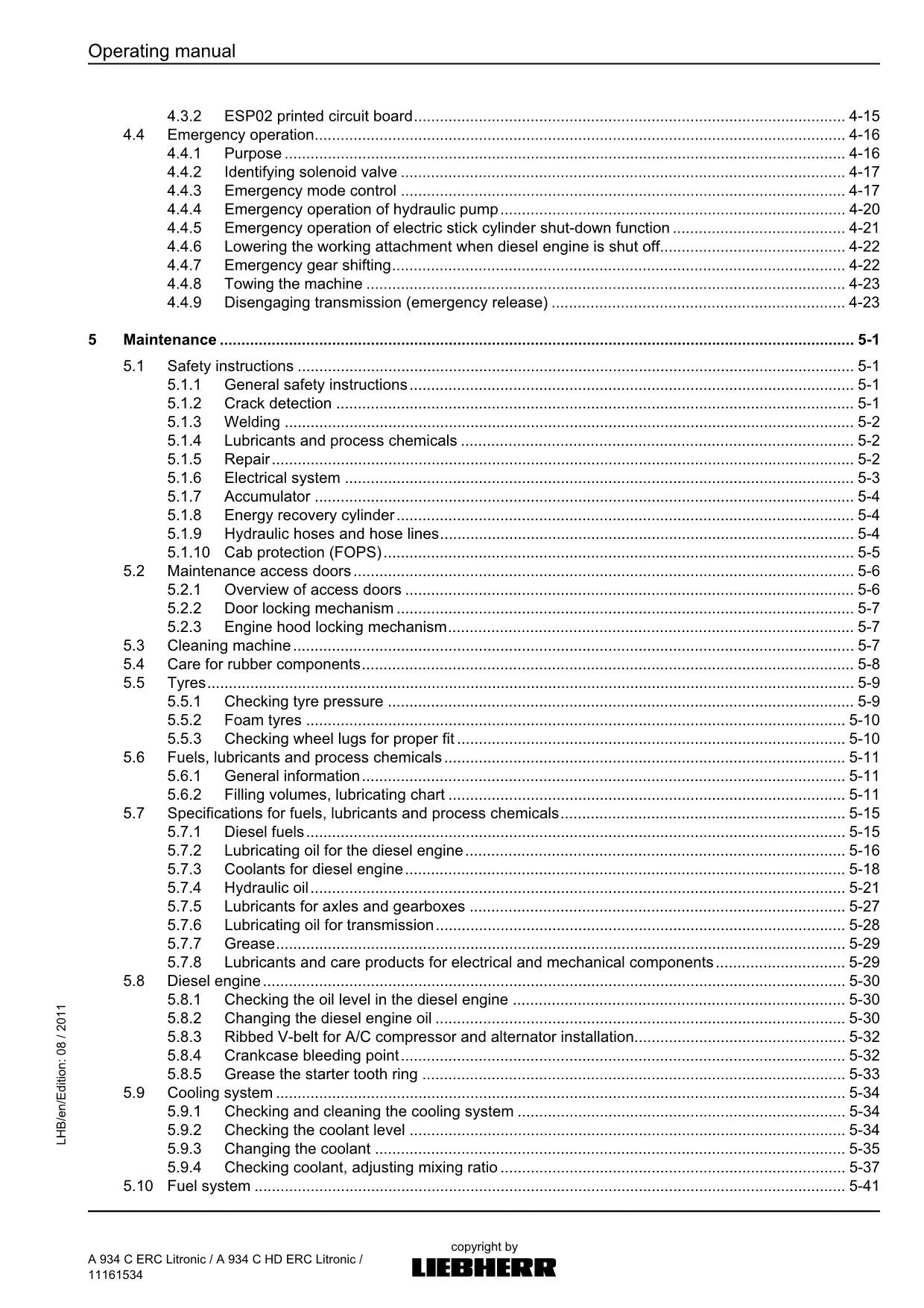 Liebherr A934 C ERC Litronic A934 C HD ERC Litronic Excavator Operators manual