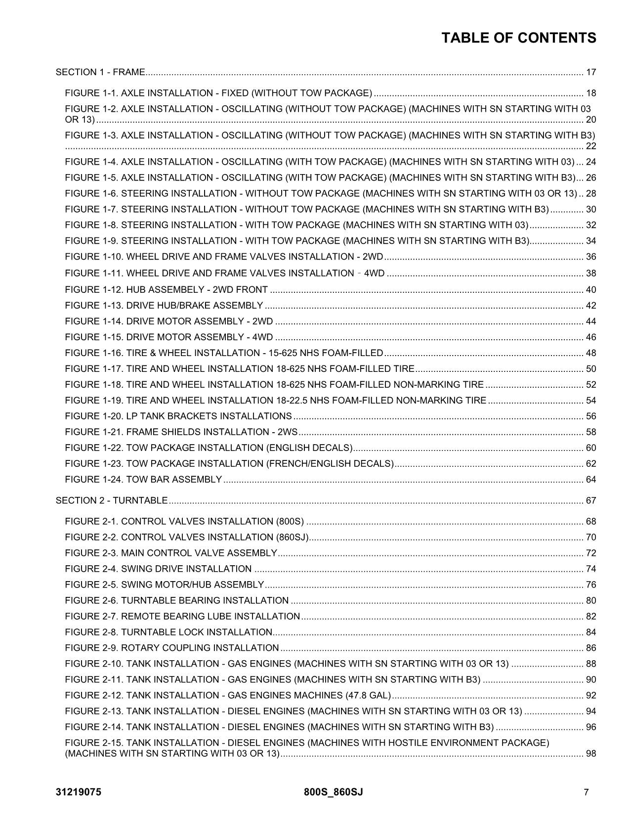 JLG 800S 860SJ Boom Lift  Parts Catalog Manual 31219075