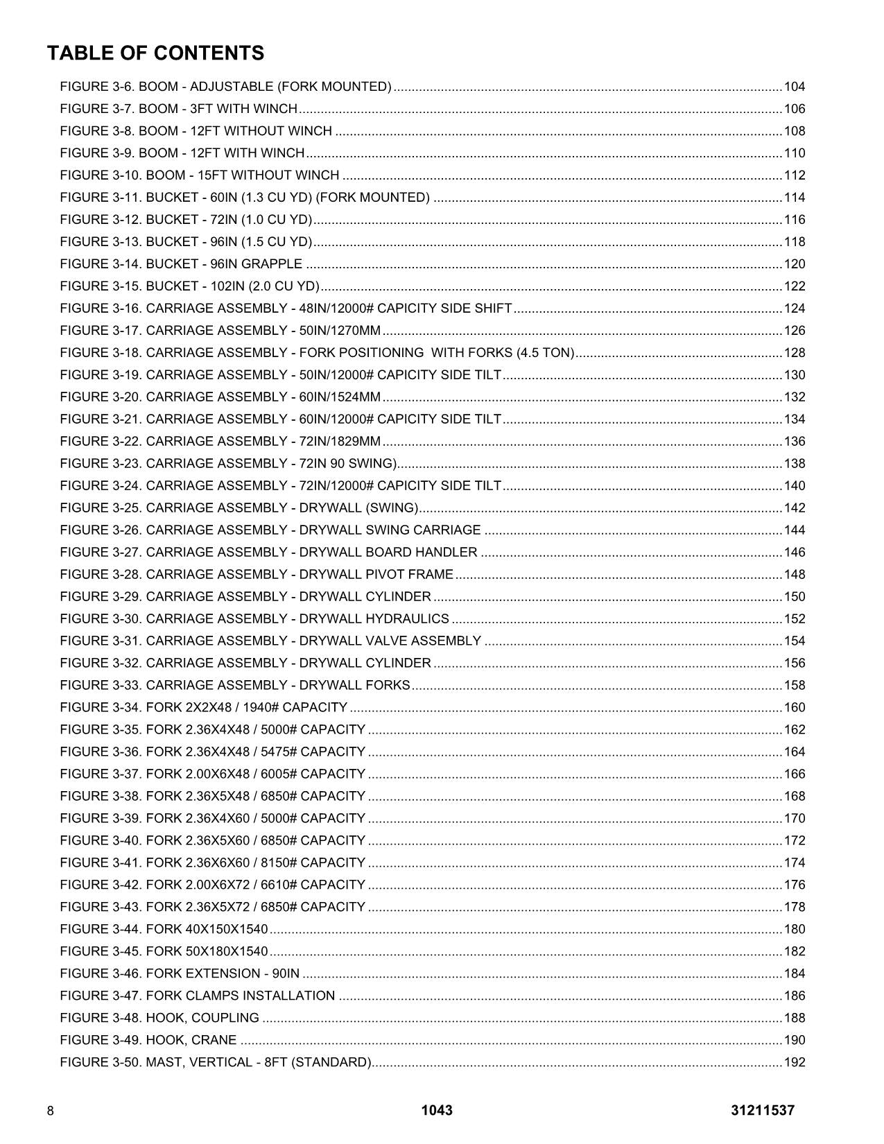 JLG 1043 Telehandler Parts Catalog Manual 31211537