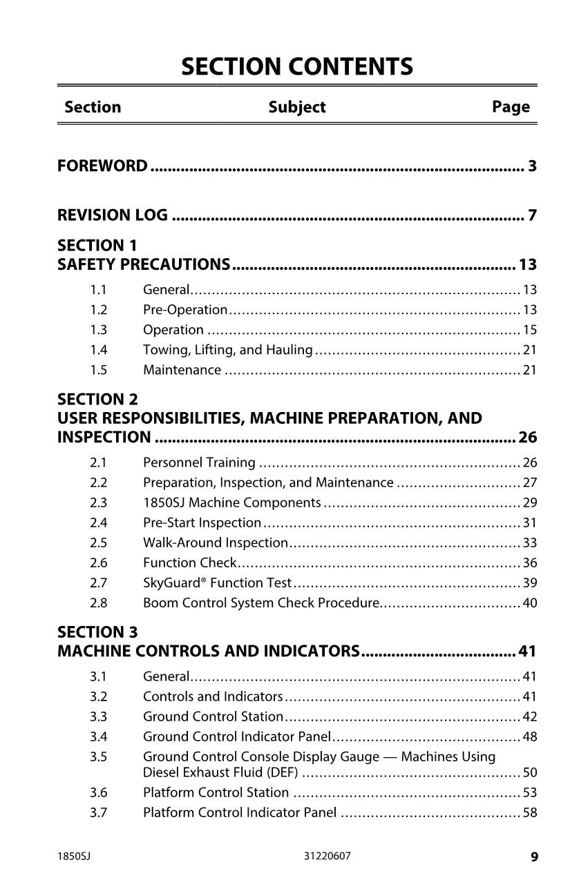 JLG 1850SJ Boom Lift Maintenance Operation Operators Manual 31220607