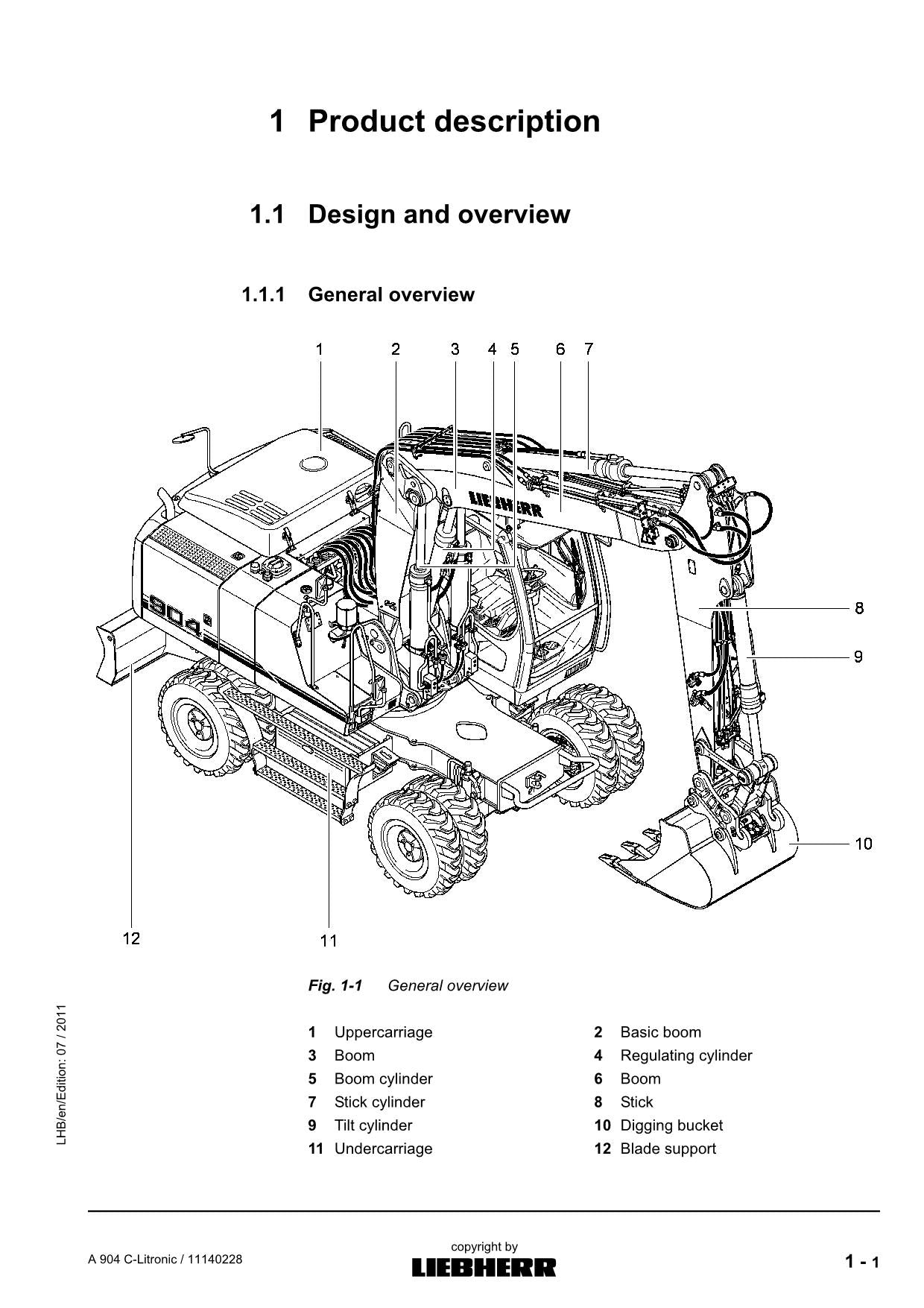 Liebherr A904 C-Litronic Excavator Operators manual serial 1005