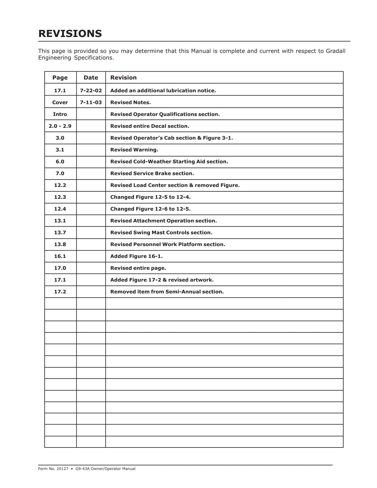 GRADALL JLG G9-43A Telehandler Maintenance Operation Operators Manual