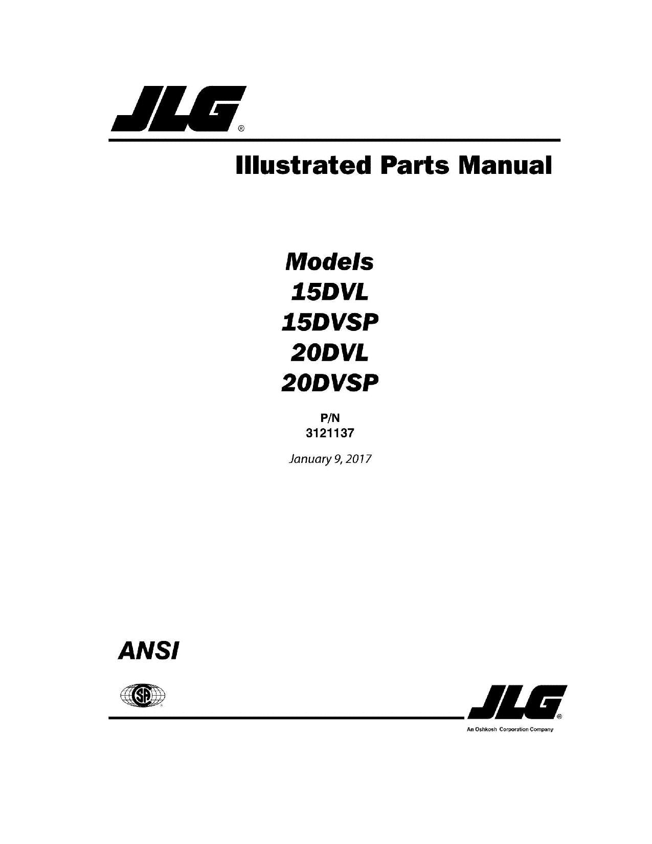 JLG 15DVL 15DVSP 20DVL 20DVSP Vertical Mast Parts Catalog Manual 3121137