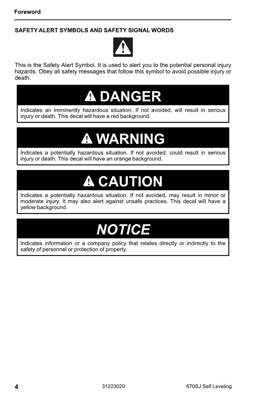 JLG 670SJ SL Boom Lift Maintenance Operation Operators Manual 31223020