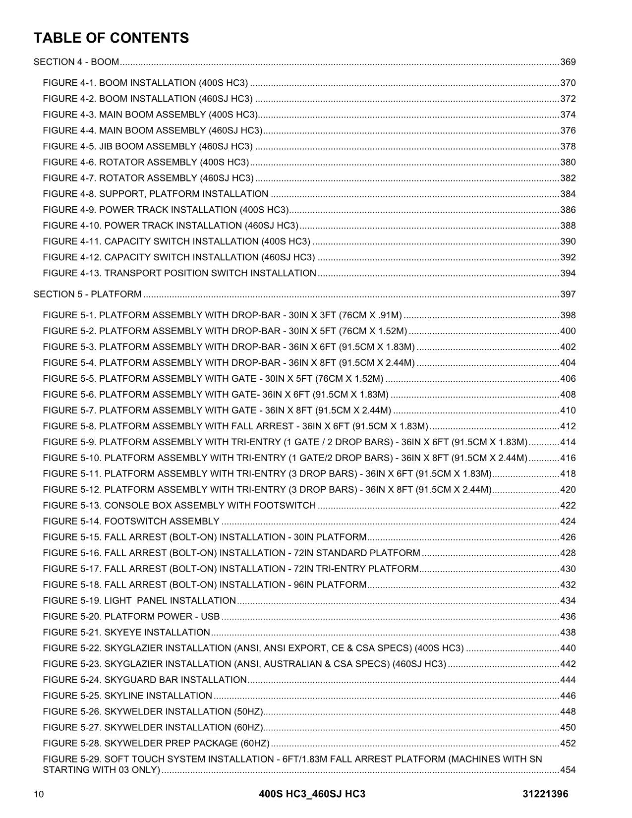 JLG 400S HC3 460SJ HC3 Boom Lift Parts Catalog Manual 31221396