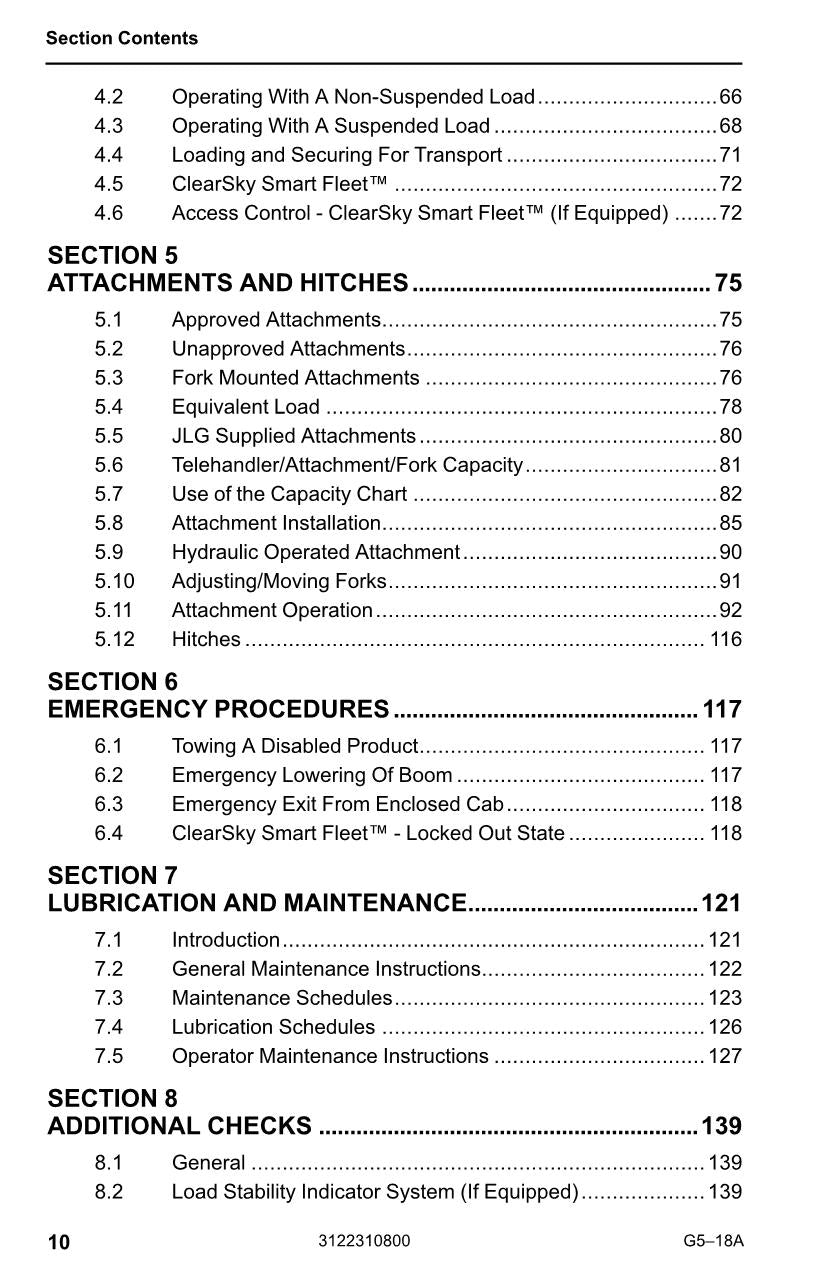 JLG G5-18A Telehandler Maintenance Operation Operators Manual 3122310800