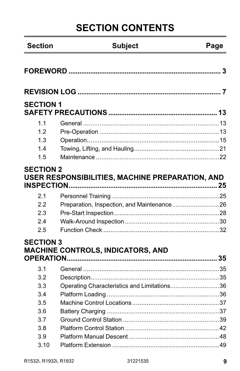 JLG R1532i R1932 R1932i Scissor Lift Maintenance Operators Manual 31221535