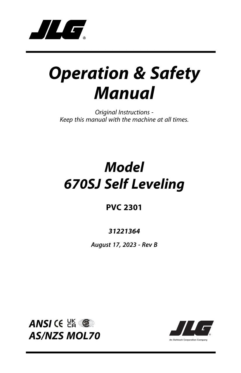 JLG 670SJ Boom Lift Maintenance Operation Operators Manual 31221364