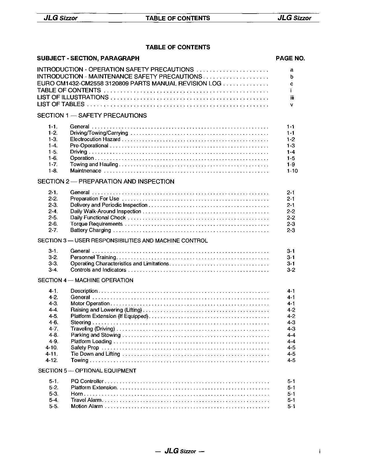 JLG CM1432 CM1432PLUS CM1732 CM2033 CM2046 Lift Operation Parts Service Manual