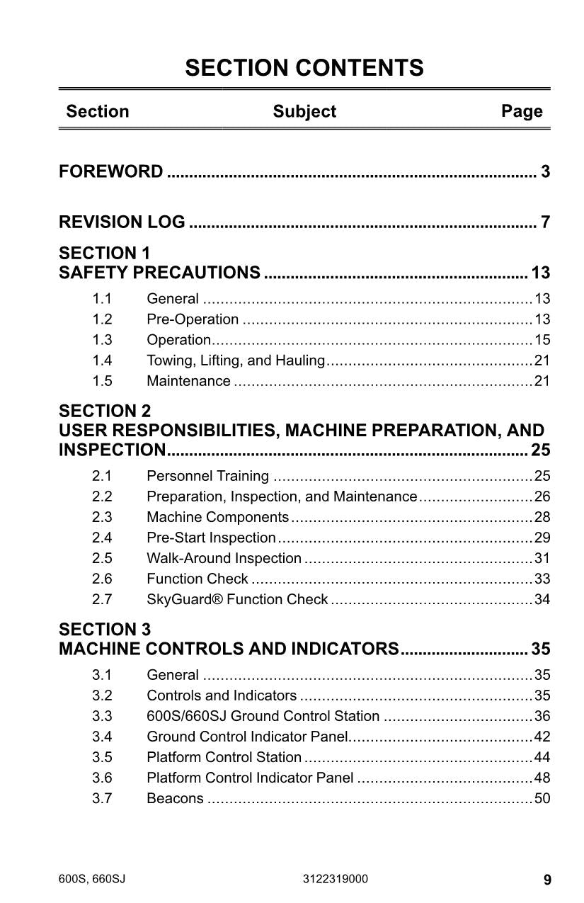 JLG 600S 660SJ Boom Lift Maintenance Operation Operators Manual 3122319000