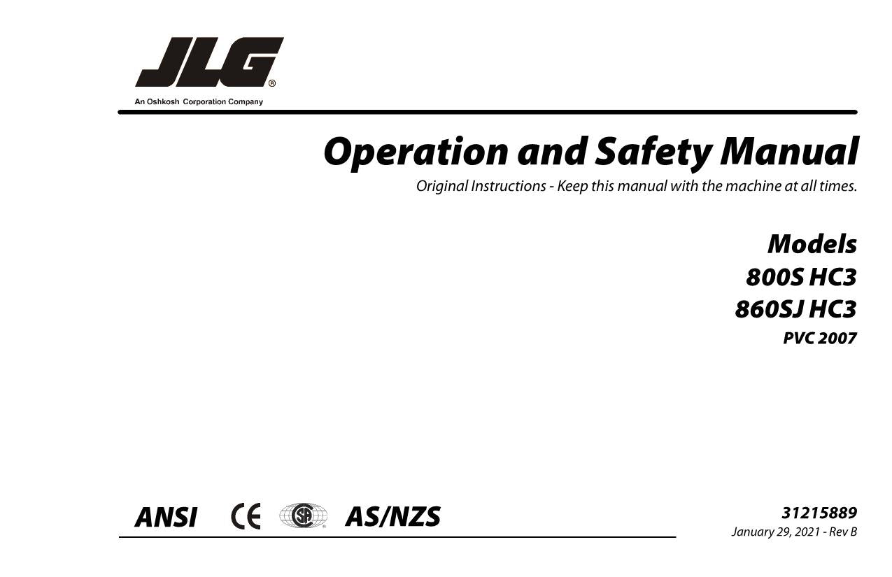 JLG 800S HC3 860SJ HC3 Boom Lift Maintenance Operation Operators Manual 31215889