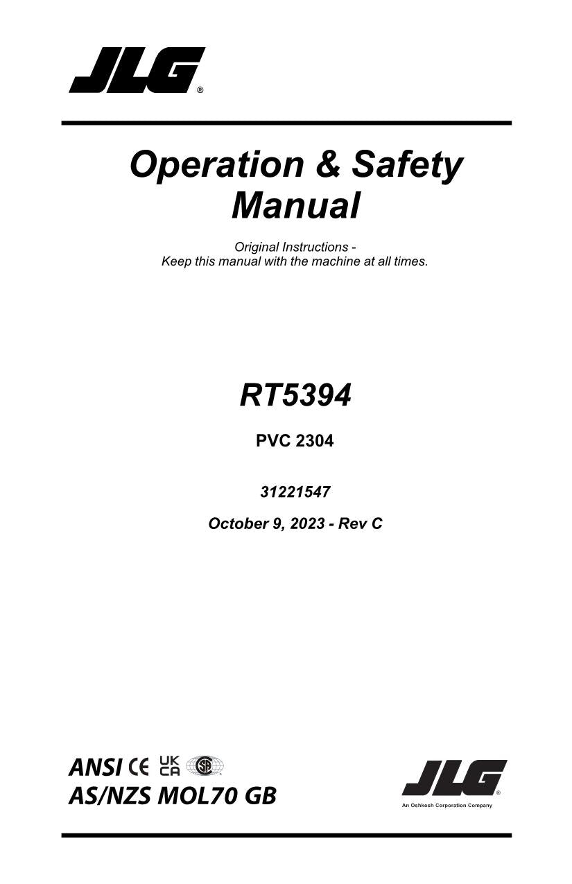 JLG RT5394 Scissor Lift Maintenance Operation Operators Manual 31221547