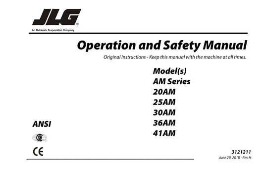 JLG 20AM 25AM 30AM 36AM 41AM Vertical Mast Operators Manual