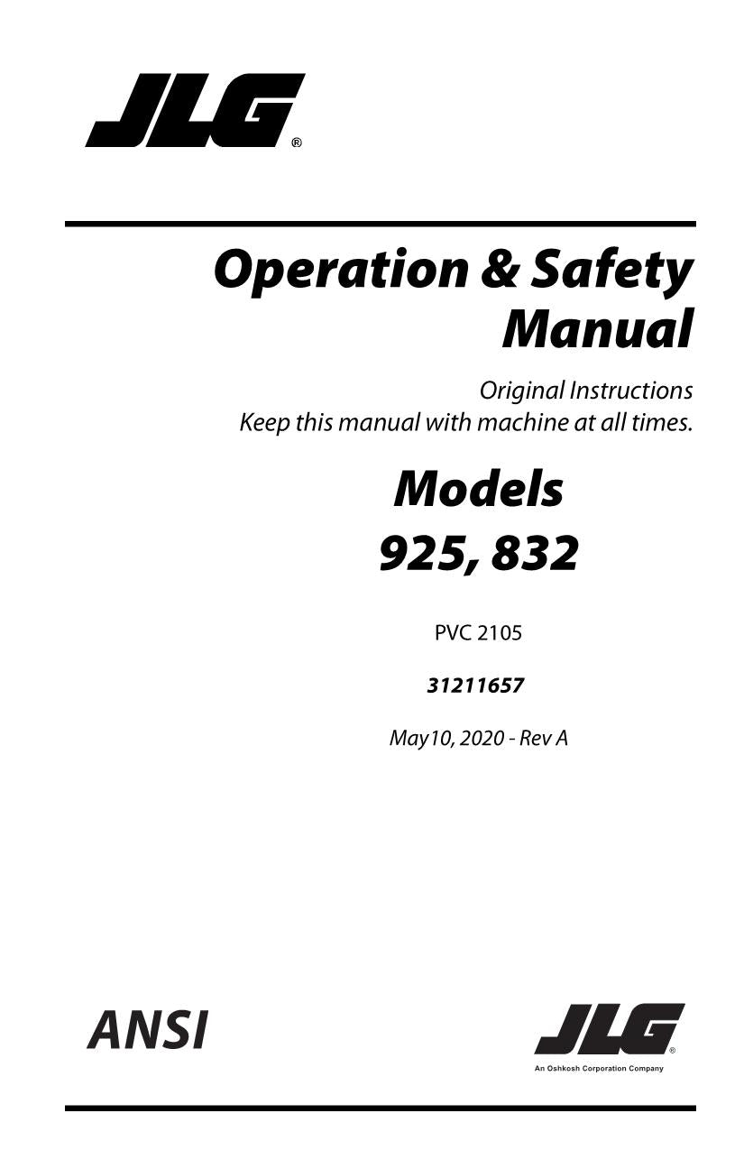 JLG 832 925 Telehandler Maintenance Operation Operators Manual 31211657