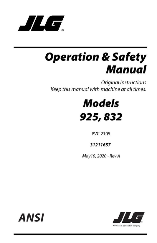 JLG 832 925 Telehandler Maintenance Operation Operators Manual 31211657