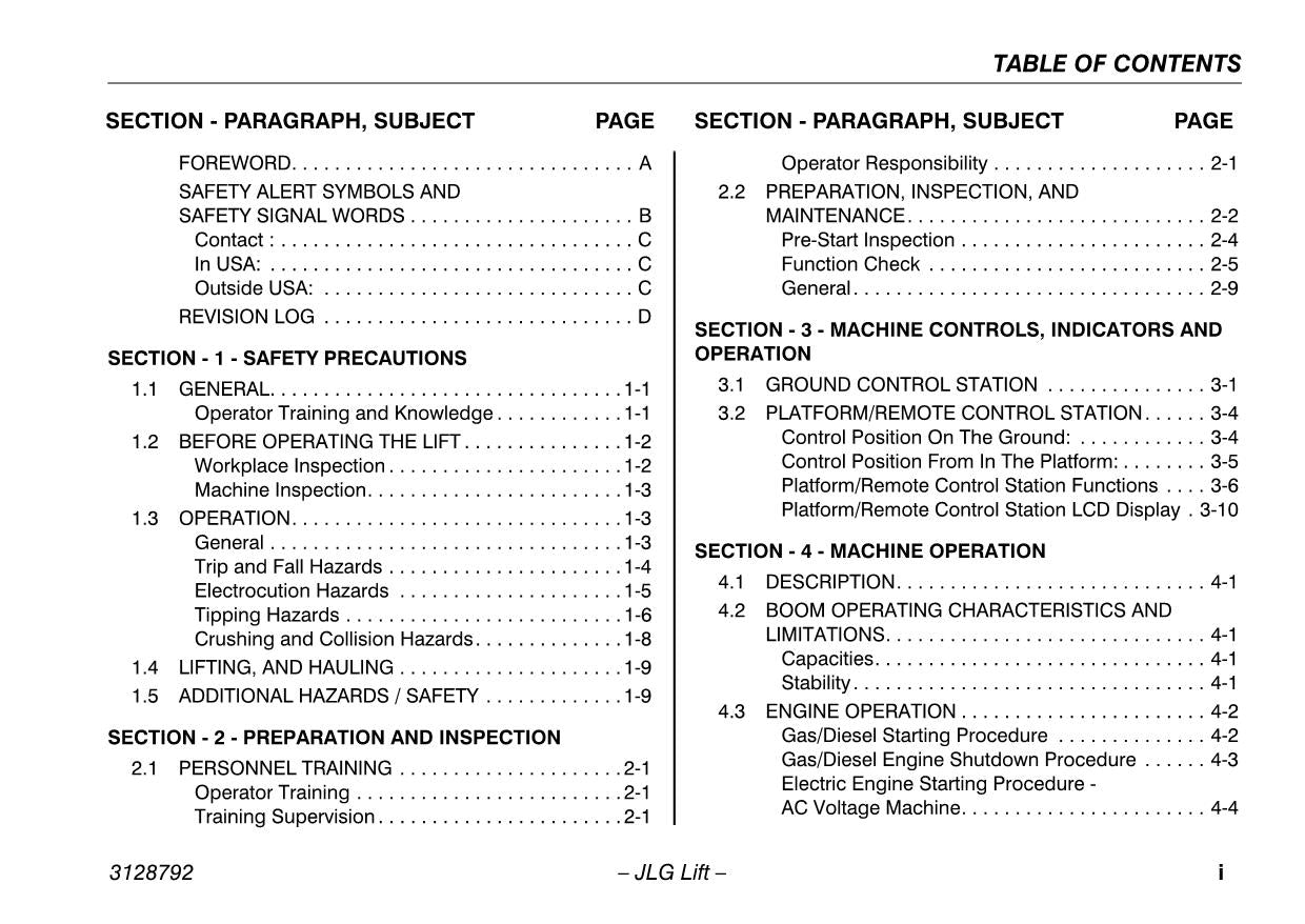 JLG X390AJ Compact Crawler Boom Maintenance Operation Operators Manual