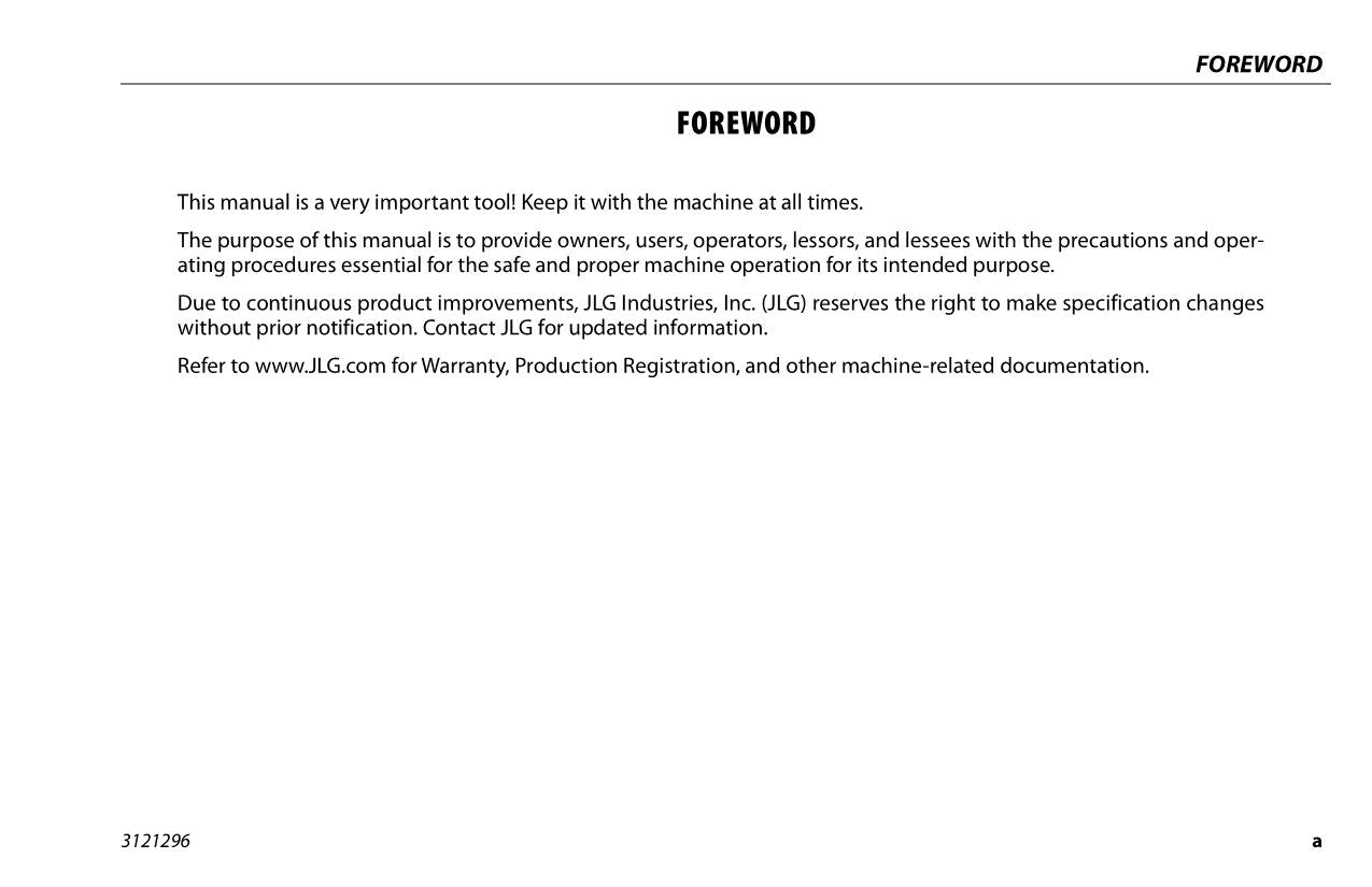 JLG FT140 FT70 Vertical Mast Operation Parts Service Manual