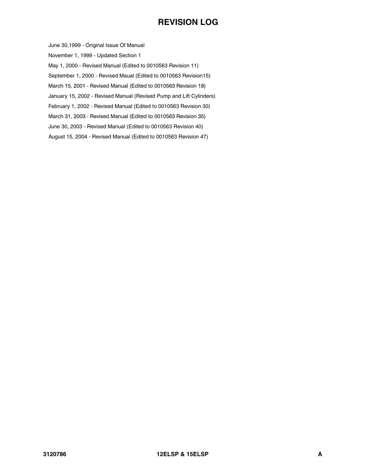 JLG 12ELSP 15ELSP Vertical Mast Parts Catalog Manual