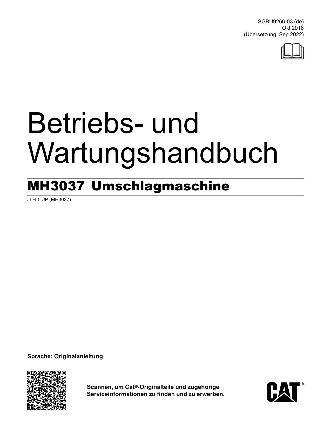 Caterpillar MH3037 Umschlagmaschine Betriebsanleitung Wartungshandbuch