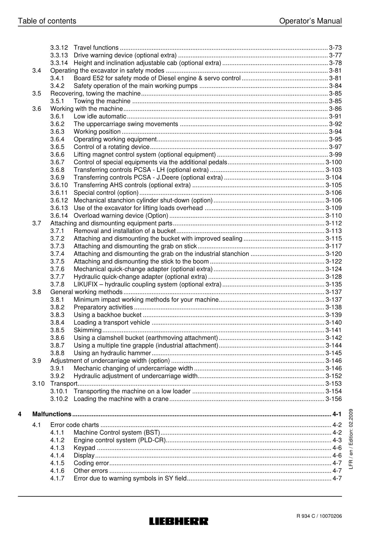 Liebherr R934 C Excavator Operators manual serial 22965