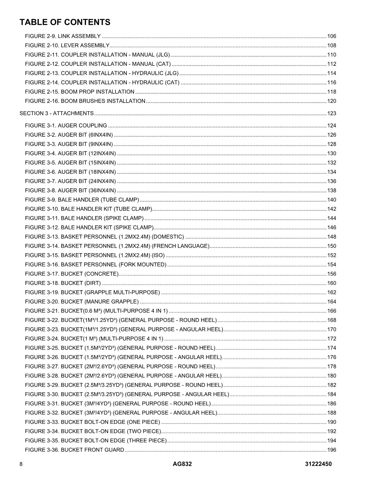 JLG AG832 Telehandler Parts Catalog Manual